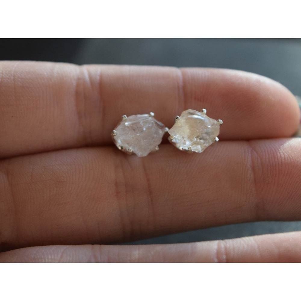 Raw crystal earrings, sterling silver studs, natural gemstone